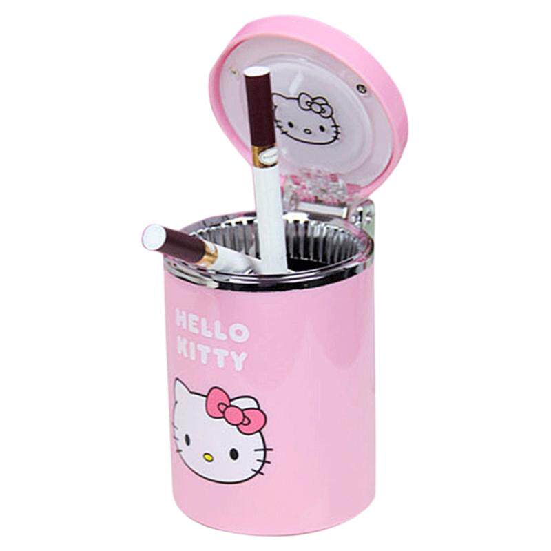 车载车用Kitty卡通多功能烟灰缸带led蓝灯带盖创意女士高档烟灰缸