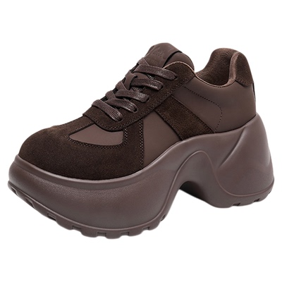 LeeCooper厚底休闲鞋女款2026新款春季时尚真皮7cm增高加绒老爹鞋