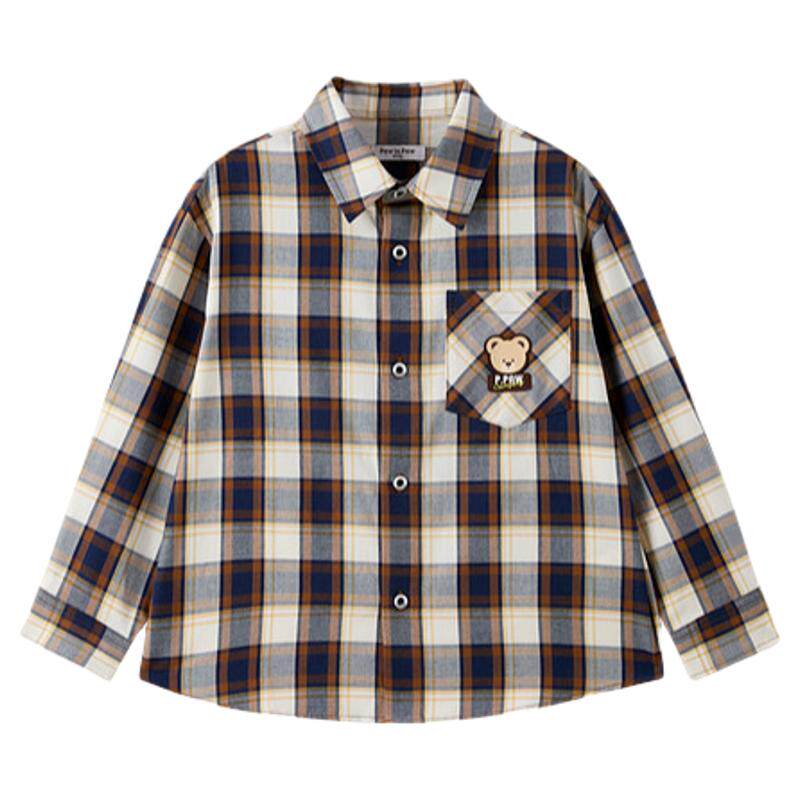 PawinPaw小熊童装男童春夏新款宽松格纹衬衫