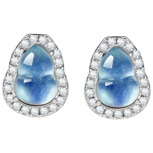 宫里上新海蓝宝耳钉葫芦耳饰水晶女纯银蓝色宝石耳环生日礼物女生