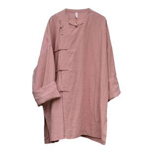 周韵粉偏襟改良旗袍中长汉麻上衣女 知笔墨原创设计减龄偏襟外套