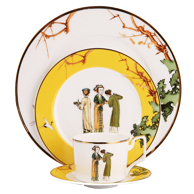 新中式欧式美式样板间西式西餐具套装刀叉勺西餐盘餐垫餐巾仕女图