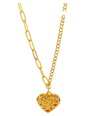 新款越南沙金镂空爱心项链简约高级花丝桃心手链耳钉戒指套装饰品