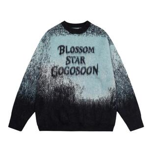 GOGOSOON冬装圆领毛衣情侣扎染渐变美式百搭男针织上衣Q