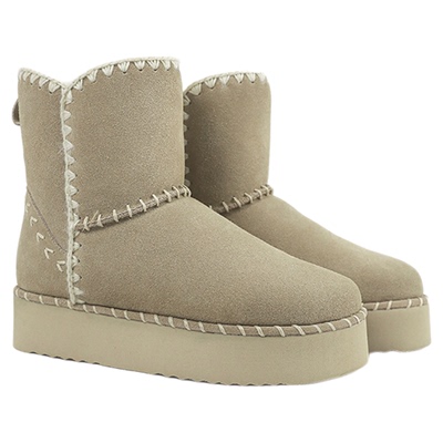 纯羊毛内里雪地靴进口牛反绒