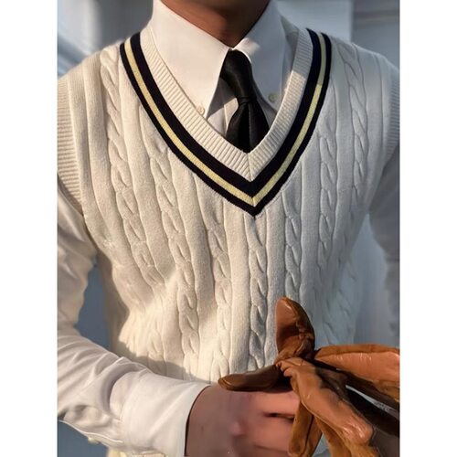 F 79326 V Neck Knit Vest Mens Autumn Winter 学院风针织马甲