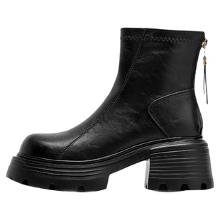 星期六厚底马丁靴女款2025新款冬季增高粗跟瘦瘦靴子英伦皮面短靴