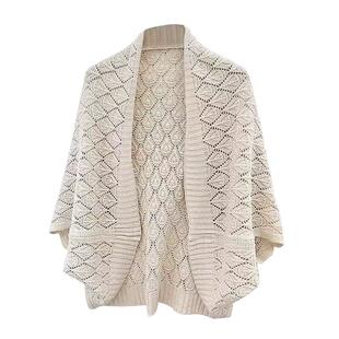 七色纺春秋新款披肩旗袍外搭女中式复古文艺针织镂空简约气质开衫