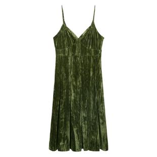 弥古复古绿色法式丝绒连衣裙女秋冬吊带裙高级感气质长裙冬季裙子