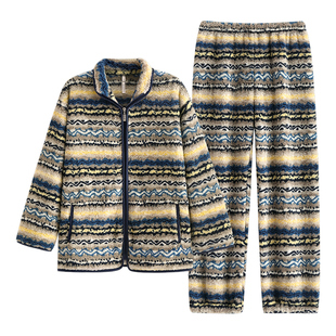 悦内睡衣女款冬季冬天法兰绒加厚加绒珊瑚绒保暖新款家居服费尔岛