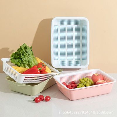 新款双层沥水篮长方形碗筷收纳盒篮厨房碗碟沥水水果盘洗碗洗菜