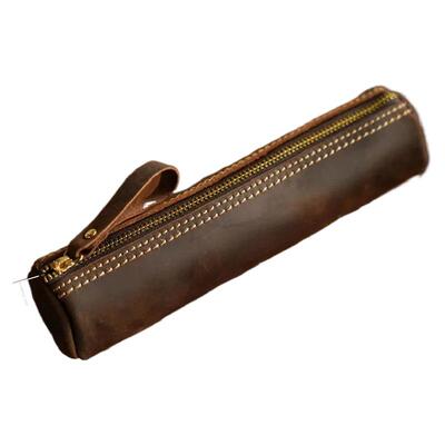 复古疯马皮头层牛皮笔袋创意简约