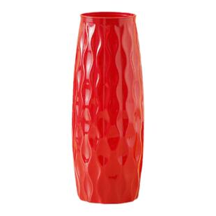 简约现代红色仿陶瓷塑料花瓶摆件客厅插花水培养梅花鲜枝干花银柳