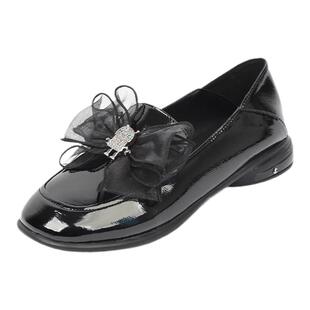 大码女鞋41到43单鞋春秋新款漆皮舒适圆头平底皮鞋胖脚宽肥特大号