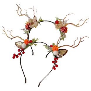 圣诞节发箍女发光树枝发卡新年头饰成人大鹿角头箍发饰拍照配饰品