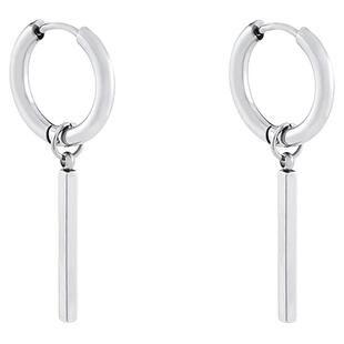 SAZ 小众设计素圈直条吊坠银色耳环耳夹女高级感潮流痞帅男生耳饰