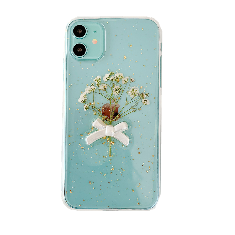 蝴蝶结满天星干花适用苹果16 14 15pro手机壳iPhone11 12 13promax滴胶真花XR XSMAX透明软壳7永生花12mini女