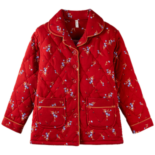 睡衣女士单件上衣冬天款纯棉夹棉袄保暖大码冬季三层加厚大码外套