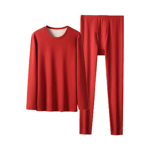 CarreKenbt本命年保暖内衣男桑蚕丝加厚德绒羊毛红色保暖衣套装男