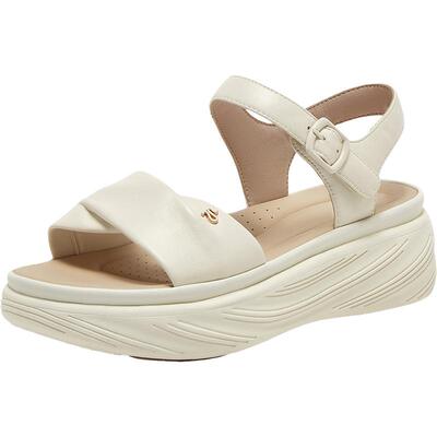 百思图夏季商场新款羊皮休闲凉鞋厚底增高女沙滩凉鞋UCL86BL5