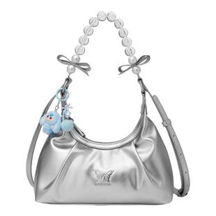 稻草人包包女新款秋冬腋下包小众可爱串珠贝壳包褶皱云朵斜挎女包