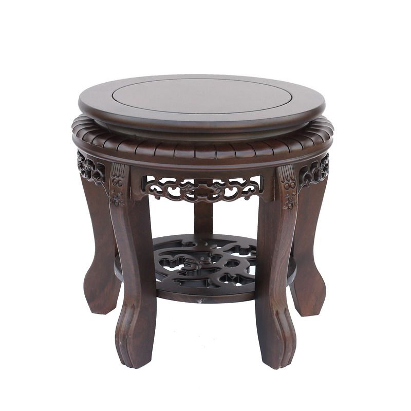 鸡翅木圆形花架花几红木家居工艺品饰品摆件花瓶鱼缸实木底座木托