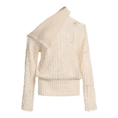 镂空网格针织斜肩套头毛衣