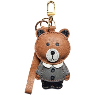 【MR夹子】布朗熊手工真皮车钥匙包挂件简约生日礼物可爱搭配饰女