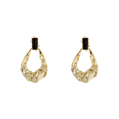 金色不规则褶皱耳环S925银针