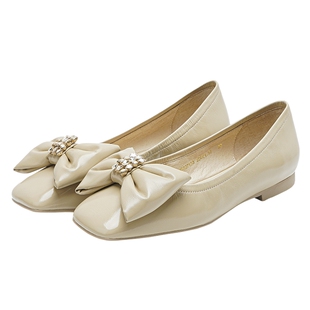 哈森商场同款甜美可爱方头芭蕾鞋蝴蝶结满邦女单鞋HS237153