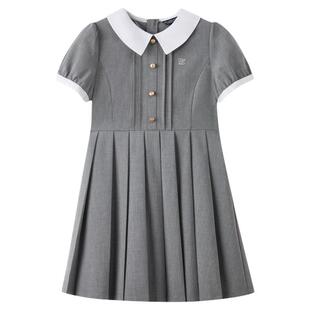 eland kids衣恋童装女童连衣裙26年夏新品学院风甜美翻领百褶裙子
