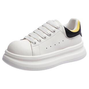 骆驼女鞋2026春季圆头皮面板鞋休闲运动鞋增高厚底小白鞋男