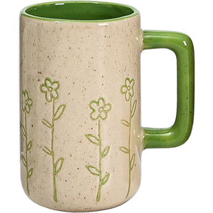 荣耀时创手绘陶瓷马克杯500ml大容量办公室水杯北欧ins风咖啡杯勺