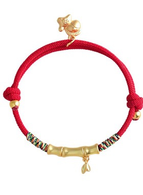 黄金色竹节手工编织手绳节节高升马年转好运招财红绳手链本命年