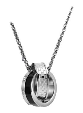 高档潮男女钛钢镶钻双环相扣项链