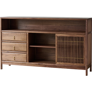 北美黑胡桃木餐边柜实木茶水柜矮柜茶室置物柜客厅柜子靠墙茶具柜