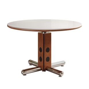 帕沙曼包豪斯圆桌家用客厅小户型金属腿中古风波尔卡圆形岩板餐桌