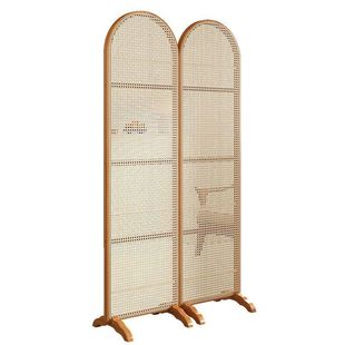 中古风客厅屏风隔断家用可折叠落地藤编遮挡隔板2025新款杂志书架
