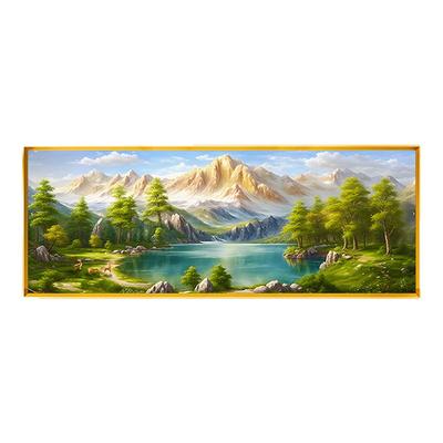 流水生财聚宝盆十字绣横版大气山水风景画满绣现代简约自己制作绣