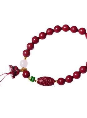 朱砂莲花手串本命年属龙财源手链女紫金砂情侣手饰佛珠静心男礼物