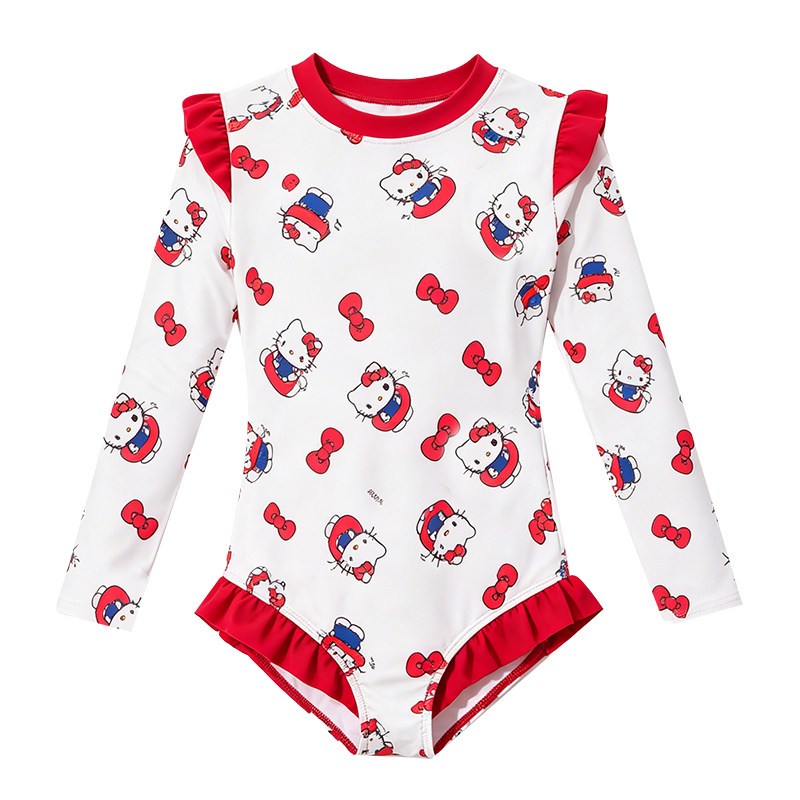 女童HelloKitty泳衣2026新款儿童夏季新款长袖连体防晒游泳衣夏款