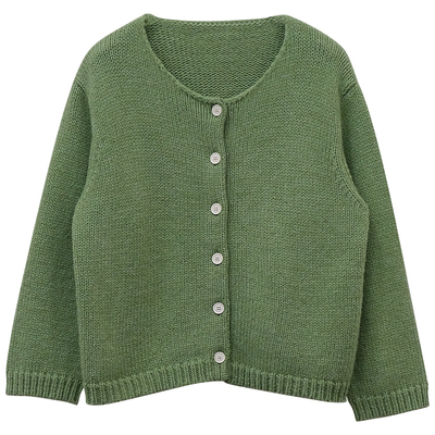 古韩系宽松纯色粗针针织开衫短款