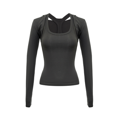 SMIIILE修身针织背心长袖t恤衫女