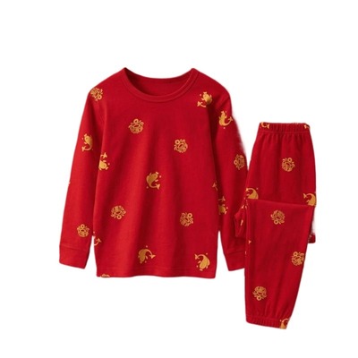 新年红色胖童纯棉秋衣秋裤本命年大红中大童加大加肥保暖内衣套装
