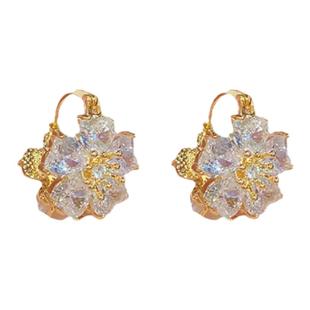 双生花荷塘小众不对称花朵耳环小清新森系猫眼石耳扣轻奢百搭耳饰