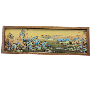 (千里江山)办公摆台铜板画雕刻画手工錾刻家庭装饰摆件书房摆画