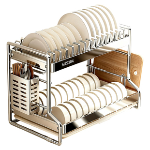 304不锈钢碗碟沥水架厨房置物架台面沥水篮碗盘筷收纳架双层碗架