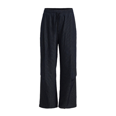 PMW 宽松条纹牛仔长裤抽绳松紧带设计质感通勤百搭多口袋阔腿裤秋