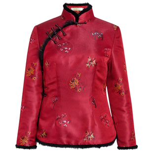 华族经典唐装小袄女冬季加厚夹棉民国风复古气质过年红色旗袍上衣