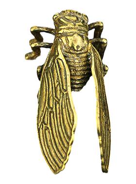 迷你纯黄铜金蝉子知了小摆件一鸣惊人茶宠文玩把件